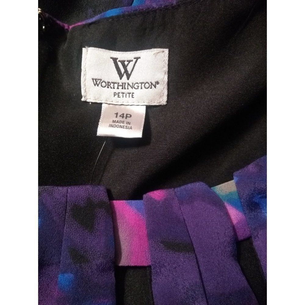Worthington Aurora Print Sheath Dress Purple Size 14P - Picture 5 of 5